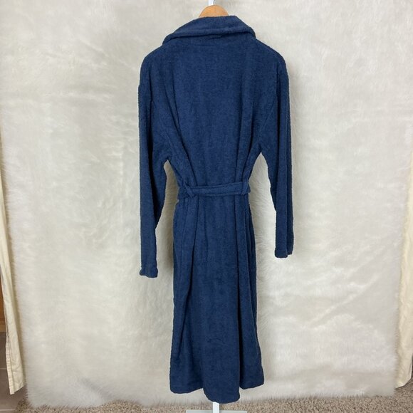 Linum 100% Cotton Terrycloth Bathrobe Navy Blue NWT S/M - Picture 3 of 4